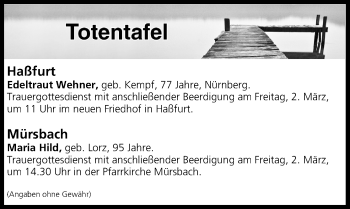 Anzeige von Totentafel vom 01.03.2018 von MGO