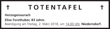 Anzeige von Totentafel vom 01.03.2018 von MGO