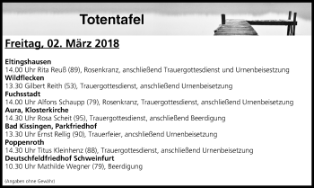 Anzeige von Totentafel vom 02.03.2018 von MGO