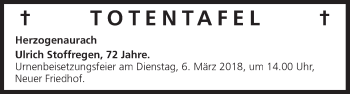 Anzeige von Totentafel vom 03.03.2018 von MGO