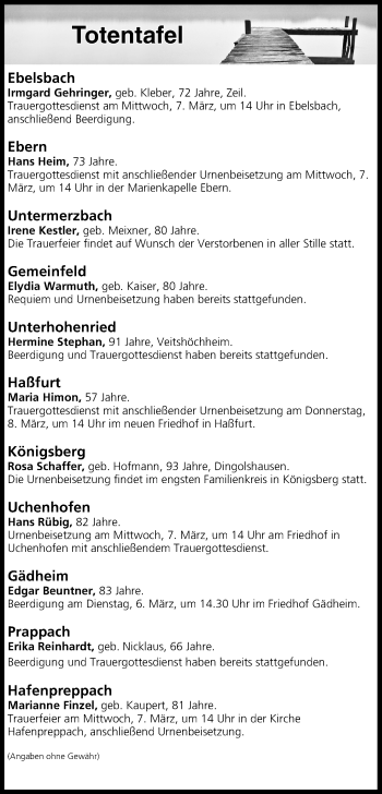 Anzeige von Totentafel vom 06.03.2018 von MGO