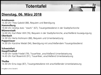 Anzeige von Totentafel vom 06.03.2018 von MGO