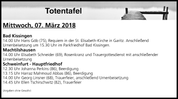 Anzeige von Totentafel vom 07.03.2018 von MGO