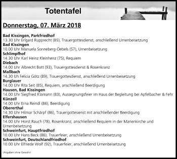 Anzeige von Totentafel vom 08.03.2018 von MGO
