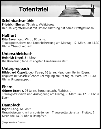 Anzeige von Totentafel vom 09.03.2018 von MGO