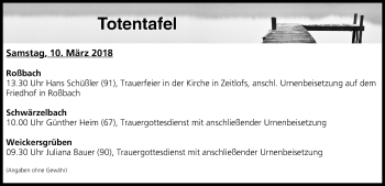 Anzeige von Totentafel vom 10.03.2018 von MGO