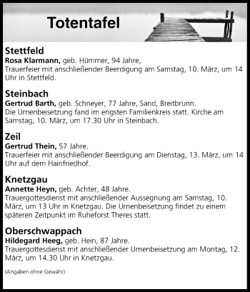 Anzeige von Totentafel vom 10.03.2018 von MGO