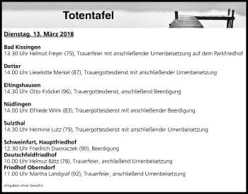 Anzeige von Totentafel vom 13.03.2018 von MGO
