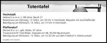 Anzeige von Totentafel vom 13.03.2018 von MGO