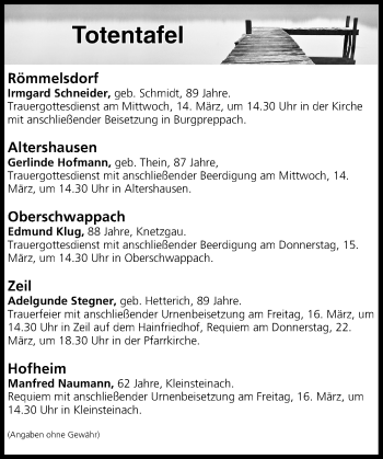 Anzeige von Totentafel vom 14.03.2018 von MGO