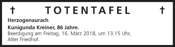 Anzeige von Totentafel vom 14.03.2018 von MGO