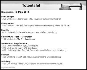 Anzeige von Totentafel vom 15.03.2018 von MGO