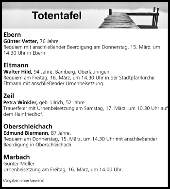 Anzeige von Totentafel vom 15.03.2018 von MGO