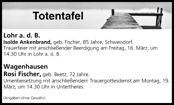 Anzeige von Totentafel vom 16.03.2018 von MGO