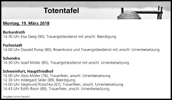 Anzeige von Totentafel vom 19.03.2018 von MGO