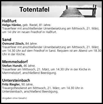 Anzeige von Totentafel vom 20.03.2018 von MGO
