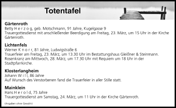 Anzeige von Totentafel vom 23.03.2018 von MGO