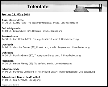 Anzeige von Totentafel vom 23.03.2018 von MGO