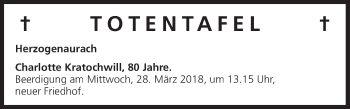 Anzeige von Totentafel vom 27.03.2018 von MGO