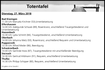 Anzeige von Totentafel vom 27.03.2018 von MGO