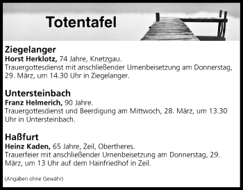 Anzeige von Totentafel vom 28.03.2018 von MGO