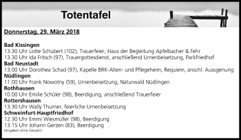 Anzeige von Totentafel vom 29.03.2018 von MGO