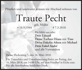 Anzeige von Traute Pecht von MGO