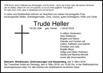 Anzeige von Trude Heller von MGO