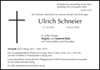 Anzeige von Ulrich Schneier von MGO