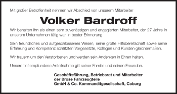 Anzeige von Volker Bardroff von MGO