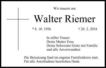 Anzeige von Walter Riemer von MGO