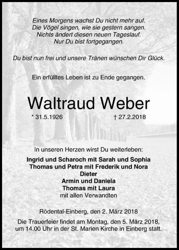Anzeige von Waltraud Weber von MGO