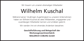 Anzeige von Wilhelm Kuschal von MGO