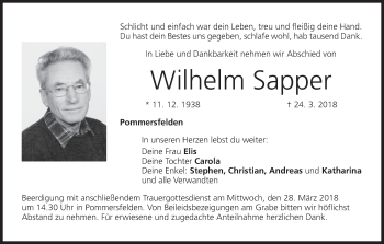Anzeige von Wilhelm Sapper von MGO