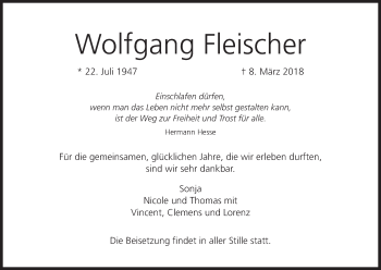 Anzeige von Wolfgang Fleischer von MGO