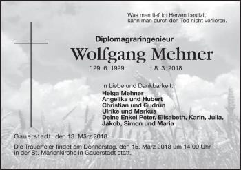 Anzeige von Wolfgang Mehner von MGO