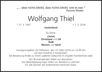 Anzeige von Wolfgang Thiel von MGO