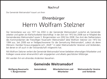 Anzeige von Wolfram Stelzner von MGO