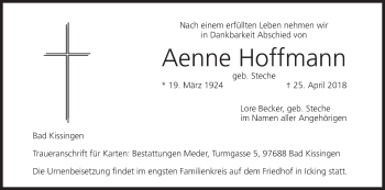 Anzeige von Aenne Hoffmann von MGO