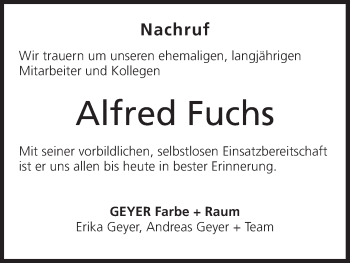 Anzeige von Alfred Fuchs von MGO
