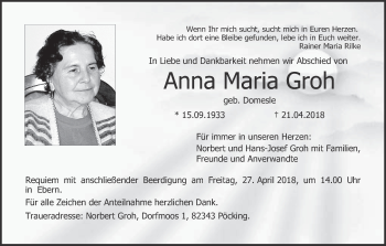 Anzeige von Anna Maria Groh von MGO