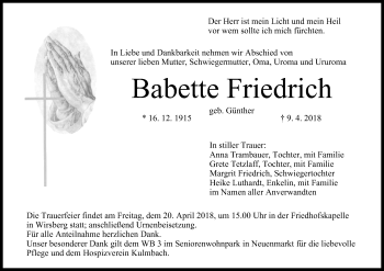 Anzeige von Babette Friedrich von MGO