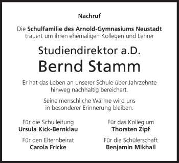Anzeige von Bernd Stamm von MGO