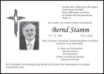 Anzeige von Bernd Stamm von MGO