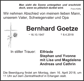 Anzeige von Bernhard Goetze von MGO