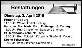 Anzeige von Bestattungen vom 03.04.2018 von MGO