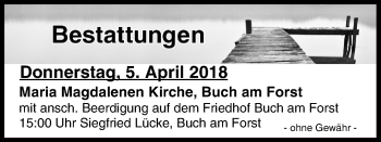 Anzeige von Bestattungen vom 05.04.2018 von MGO