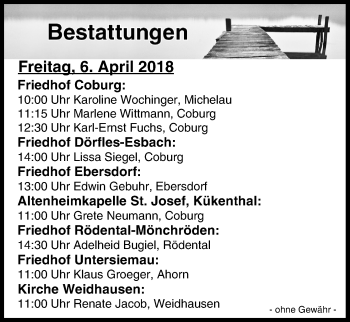 Anzeige von Bestattungen vom 06.04.2018 von MGO