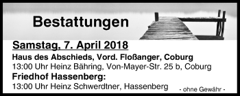 Anzeige von Bestattungen vom 07.04.2018 von MGO