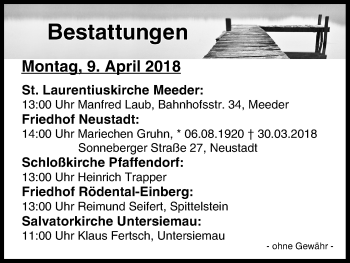 Anzeige von Bestattungen vom 09.04.2018 von MGO
